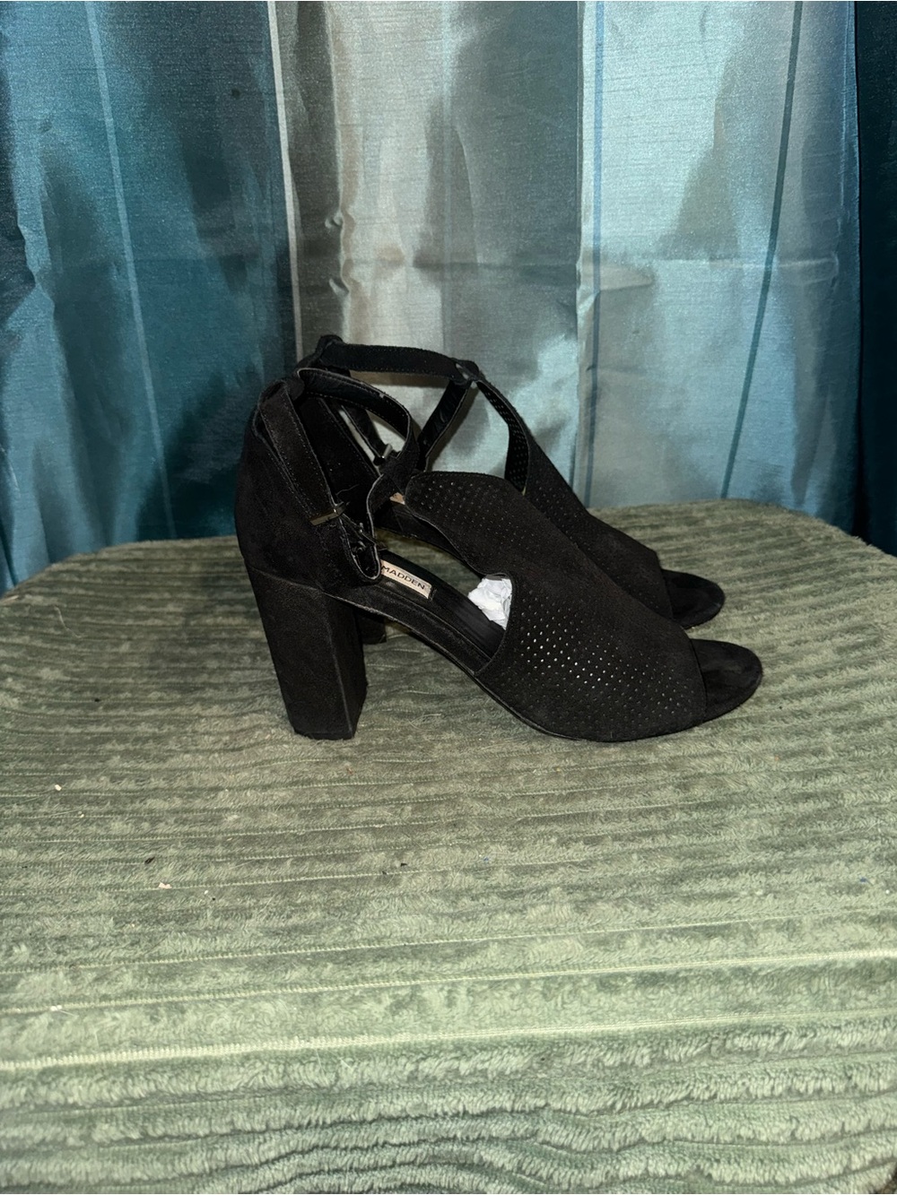 Steve Madden Black Suede Peep-Toe Block Heel Sandals